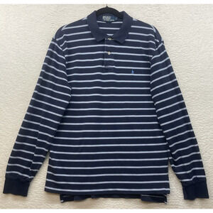 Vintage Polo Ralph Lauren Shirt Mens Large Blue White Polo Pony Long Sleeve Golf
